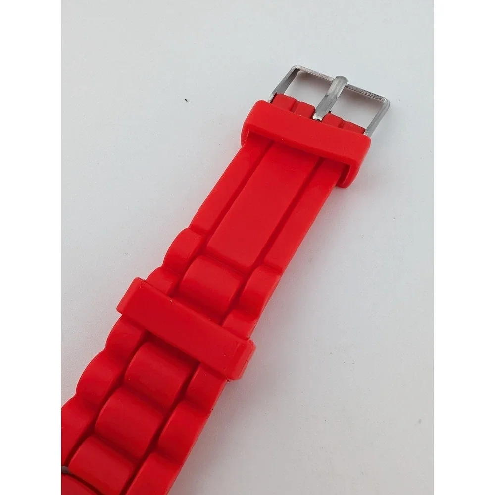 Geneva Watch Women 38mm Rose Gold‎ Case Red Silicone Band- New Battery